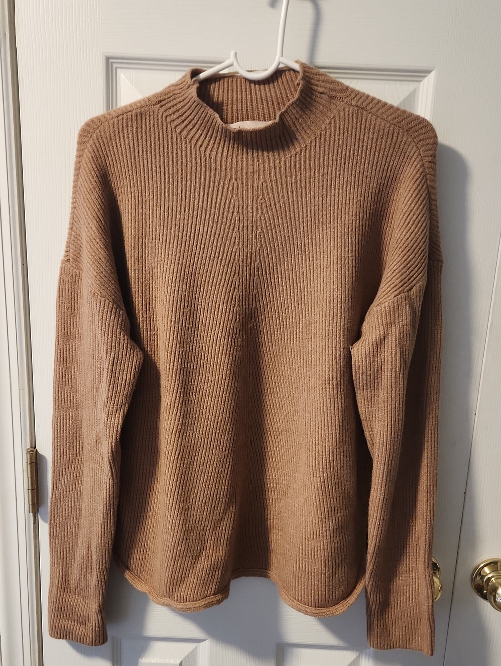 Philosophy Ribbed Cowl Neck Sweater - Tan